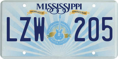 MS license plate LZW205