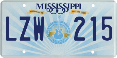 MS license plate LZW215