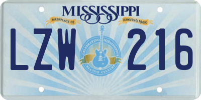 MS license plate LZW216