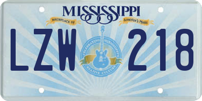 MS license plate LZW218