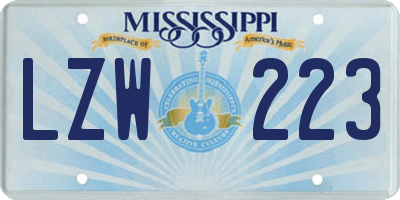 MS license plate LZW223