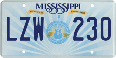 MS license plate LZW230