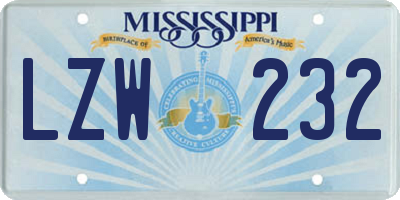 MS license plate LZW232