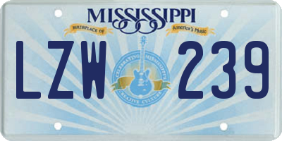 MS license plate LZW239