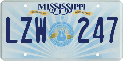 MS license plate LZW247