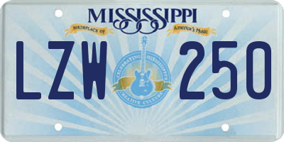 MS license plate LZW250