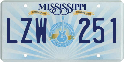 MS license plate LZW251
