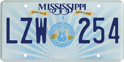MS license plate LZW254