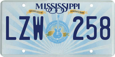 MS license plate LZW258