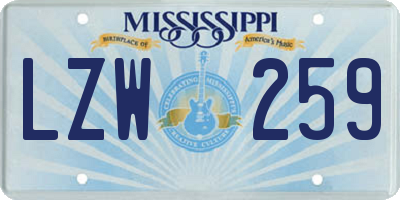 MS license plate LZW259