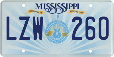 MS license plate LZW260