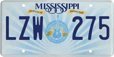 MS license plate LZW275