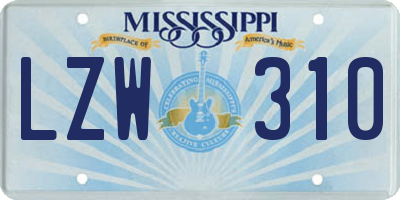MS license plate LZW310