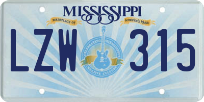 MS license plate LZW315