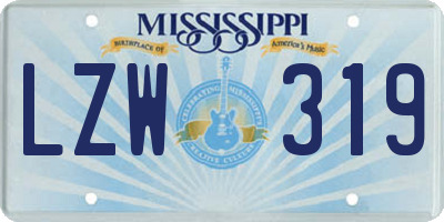 MS license plate LZW319