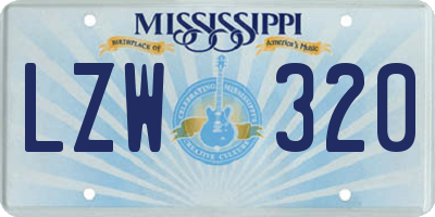 MS license plate LZW320