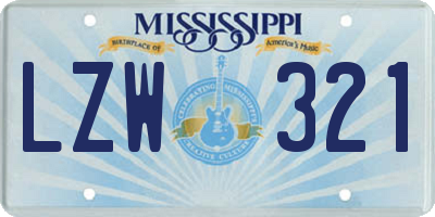 MS license plate LZW321