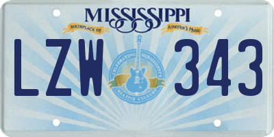 MS license plate LZW343