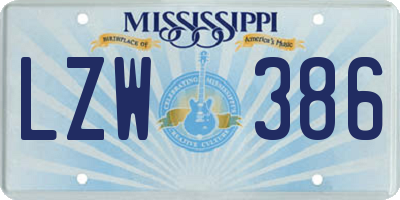 MS license plate LZW386