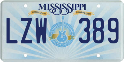 MS license plate LZW389