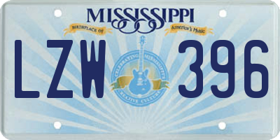 MS license plate LZW396
