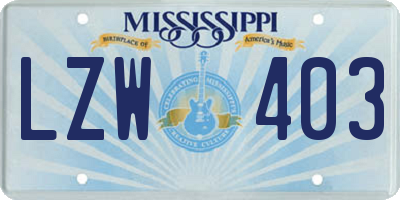 MS license plate LZW403