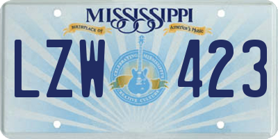 MS license plate LZW423