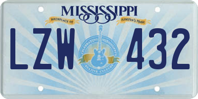 MS license plate LZW432