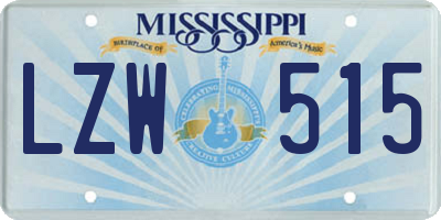 MS license plate LZW515