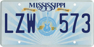 MS license plate LZW573