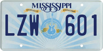 MS license plate LZW601
