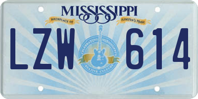 MS license plate LZW614