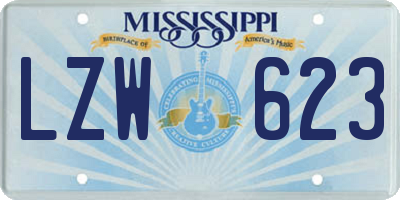 MS license plate LZW623
