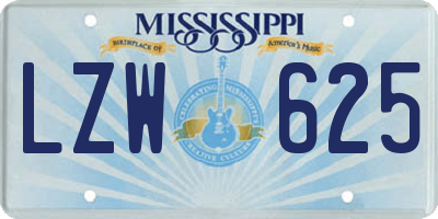 MS license plate LZW625