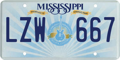 MS license plate LZW667