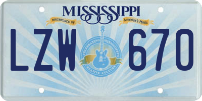 MS license plate LZW670