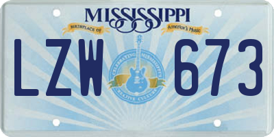 MS license plate LZW673