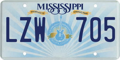 MS license plate LZW705