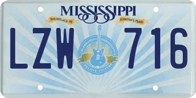 MS license plate LZW716