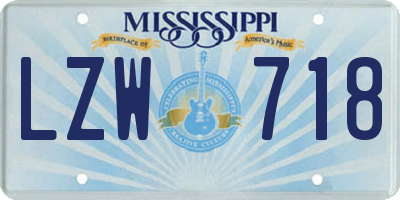 MS license plate LZW718