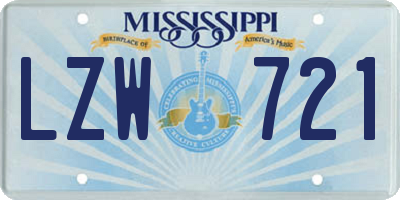 MS license plate LZW721