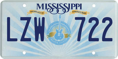 MS license plate LZW722