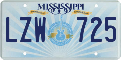 MS license plate LZW725