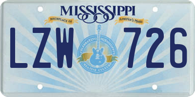 MS license plate LZW726