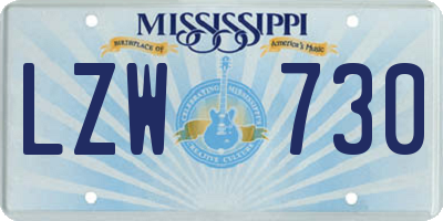 MS license plate LZW730