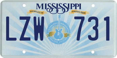MS license plate LZW731