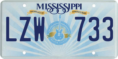 MS license plate LZW733