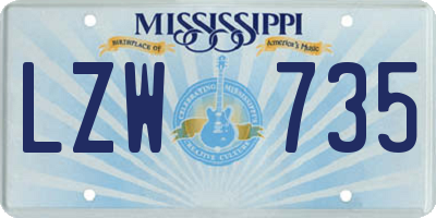 MS license plate LZW735