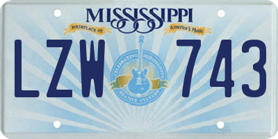 MS license plate LZW743