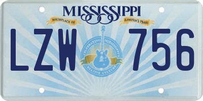 MS license plate LZW756